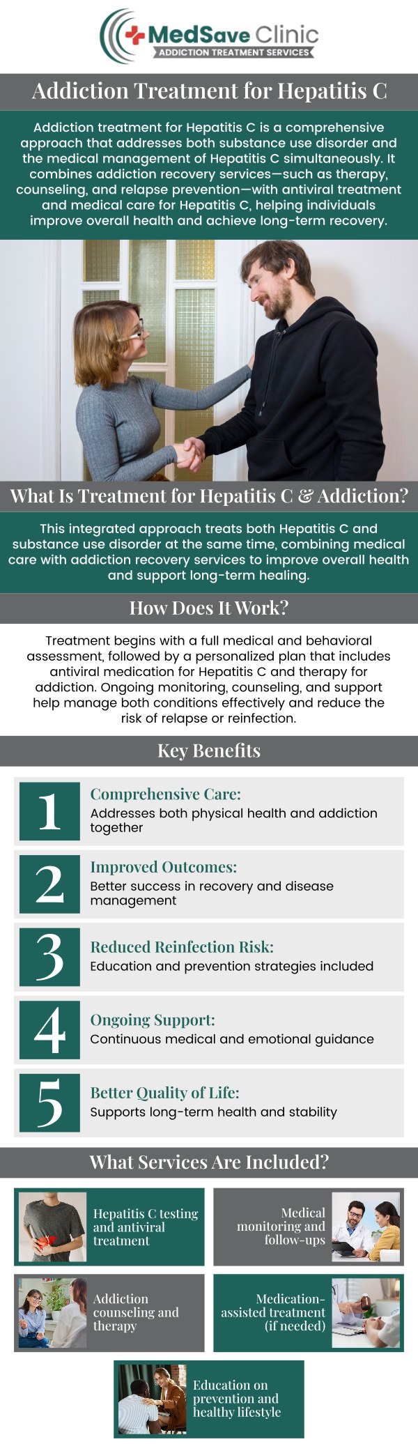 Common questions asked by patients: How does addiction treatment help manage Hepatitis C? Can addiction treatment programs provide care for Hepatitis C? Can managing Hepatitis C improve addiction recovery outcomes? Is it possible to treat Hepatitis C while in addiction treatment? For more information, contact us or request an appointment online. We are conveniently located at 246 E Campus View Blvd, Columbus, OH 43235, serving patients from Columbus OH, Flint OH, Galena OH, Powell OH, Westerville OH, and the surrounding areas.