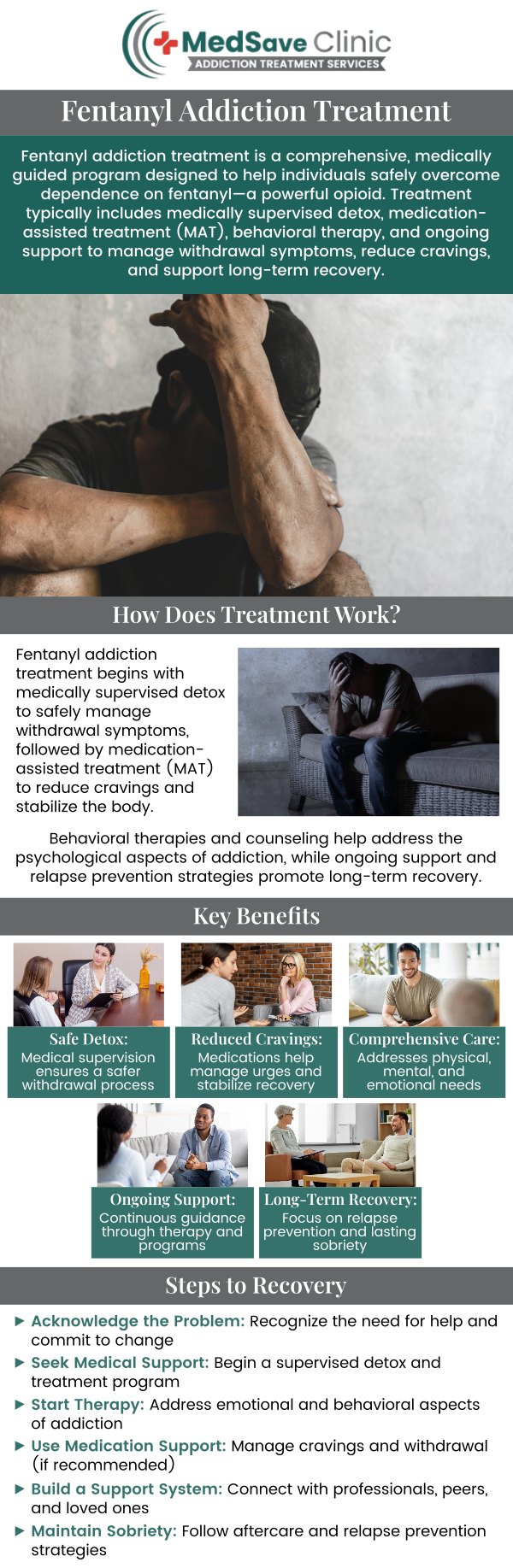 At MedSave Clinic in Columbus, OH, we specialize in treating fentanyl addiction with personalized care. Our team uses a combination of medically supervised detox, counseling, and therapy to help individuals overcome fentanyl dependence. We provide the support and resources necessary to break free from addiction and build a healthier, substance-free life. Our compassionate team is here to guide you through every stage of recovery. For more information, contact us or request an appointment online. For more information, contact us or request an appointment online. We are conveniently located at 246 E Campus View Blvd, Columbus, OH 43235.