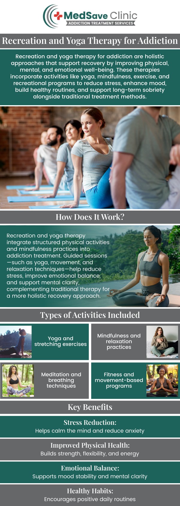 Common questions asked by patients: How does yoga therapy help in addiction recovery? How often should recreation and yoga therapy sessions be scheduled during recovery? Can recreation therapy help manage stress and anxiety during recovery? What role does mindfulness play in yoga therapy for addiction recovery? For more information, contact us or request an appointment online. We are conveniently located at 246 E Campus View Blvd, Columbus, OH 43235, serving patients from Columbus OH, Flint OH, Galena OH, Powell OH, Westerville OH, and the surrounding areas.