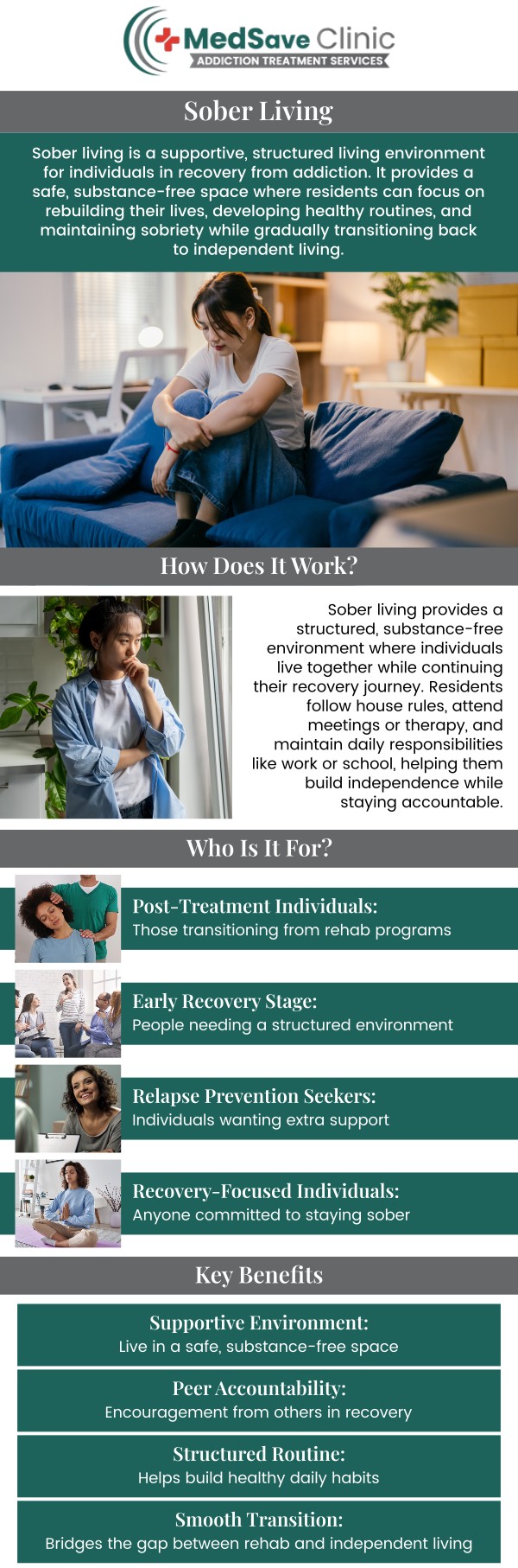 At MedSave Clinic in Columbus, OH, we provide comprehensive sober living programs to help individuals transition to a substance-free life. Our approach focuses on building a strong foundation for lasting recovery, offering personalized support, counseling, and resources that empower you to maintain sobriety. Our team is dedicated to guiding you every step of the way toward a healthier, substance-free future. For more information, contact us or request an appointment online. For more information, contact us or request an appointment online. We are conveniently located at 246 E Campus View Blvd, Columbus, OH 43235.